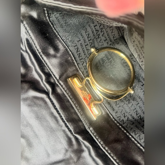 Lanvin Mother of Pearl Accent Small Shoulder Black Satin Bag $919 - Picture 2 of 3